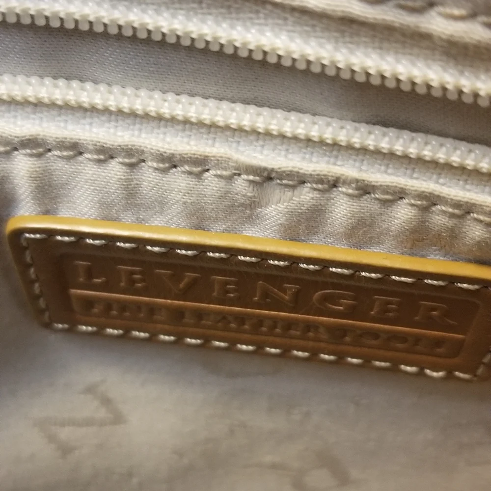 Levenger leather and fabric tote